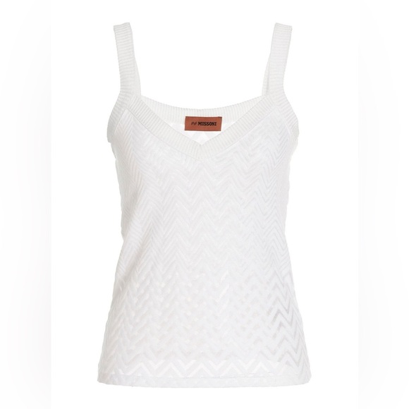 NWT Missoni White V Neck Chevron Tank Top Shirt IT40 New  ZigZag Rare Knit - Picture 2 of 14